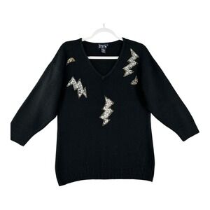 Le Chois‎ Silk Lambs Blend Sweater Womens Medium Lightning Bolt Sequin Embellish